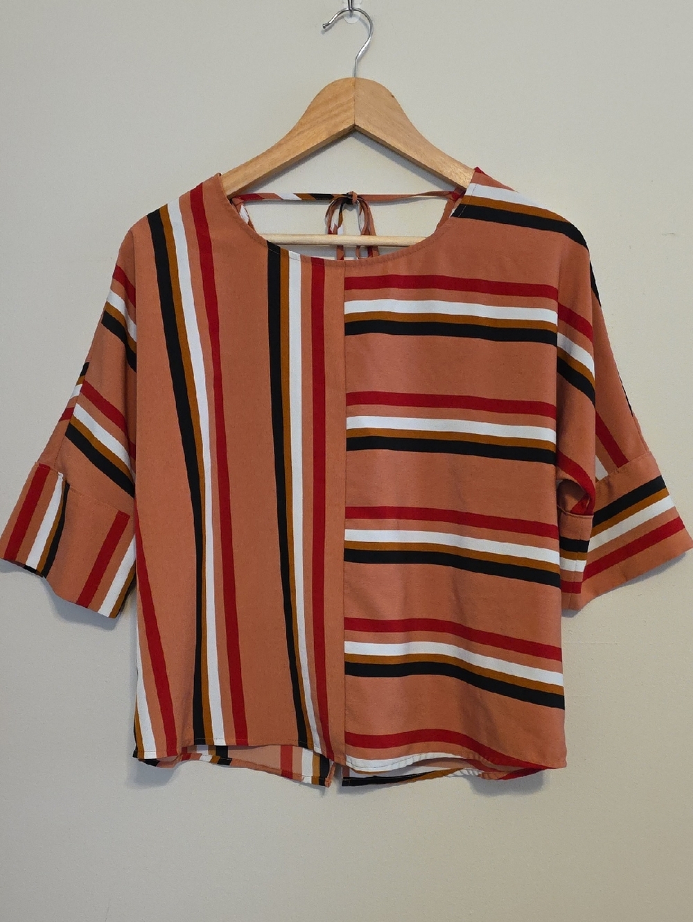 EXPRESS Striped Boxy Short-Sleeve Top in Rust Stripe